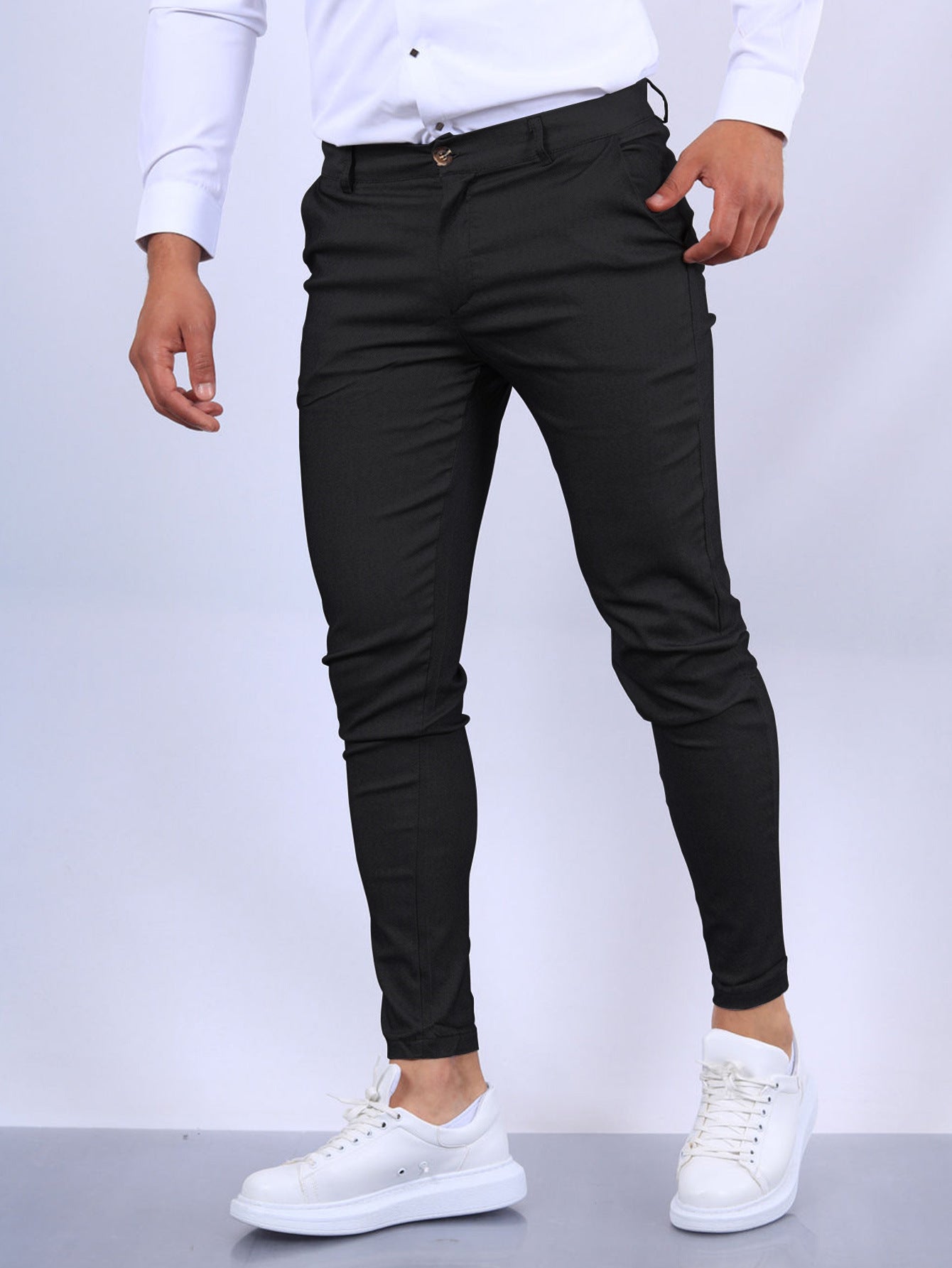 Men’s Solid Slim Fit Pants – Stylish Button Trousers for Work & Casual Wear hanyelevate