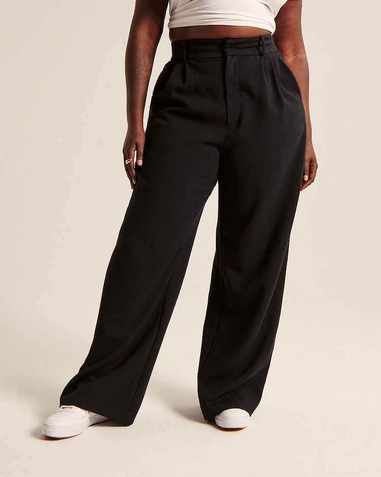 High Waist Straight Trousers With Pockets Wide Leg Casual Pants For Women hanyelevate