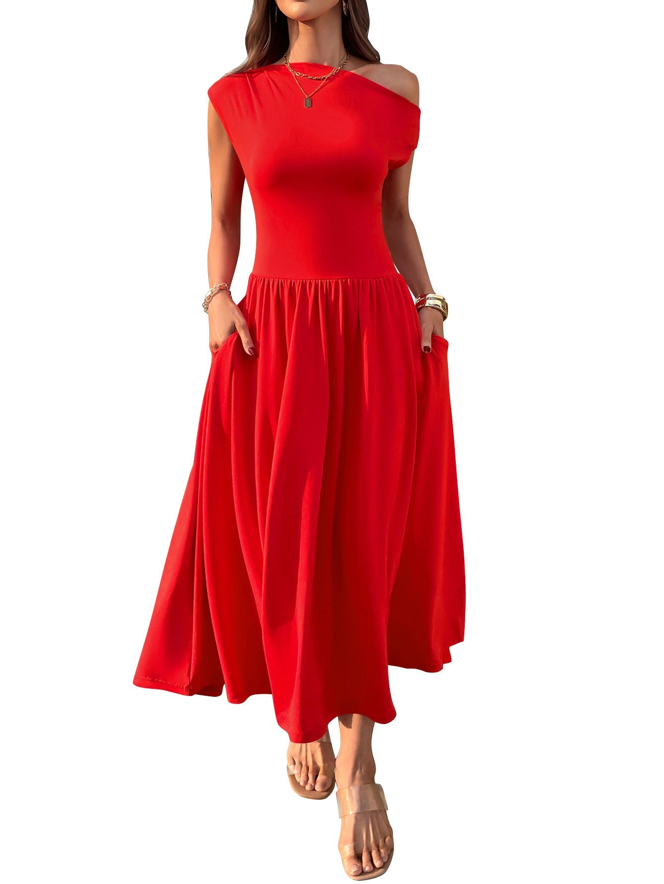Women’s Knitted Umbrella Skirt – Elastic Waist Sleeveless Dress | S–XL | Multiple Colors hanyelevate