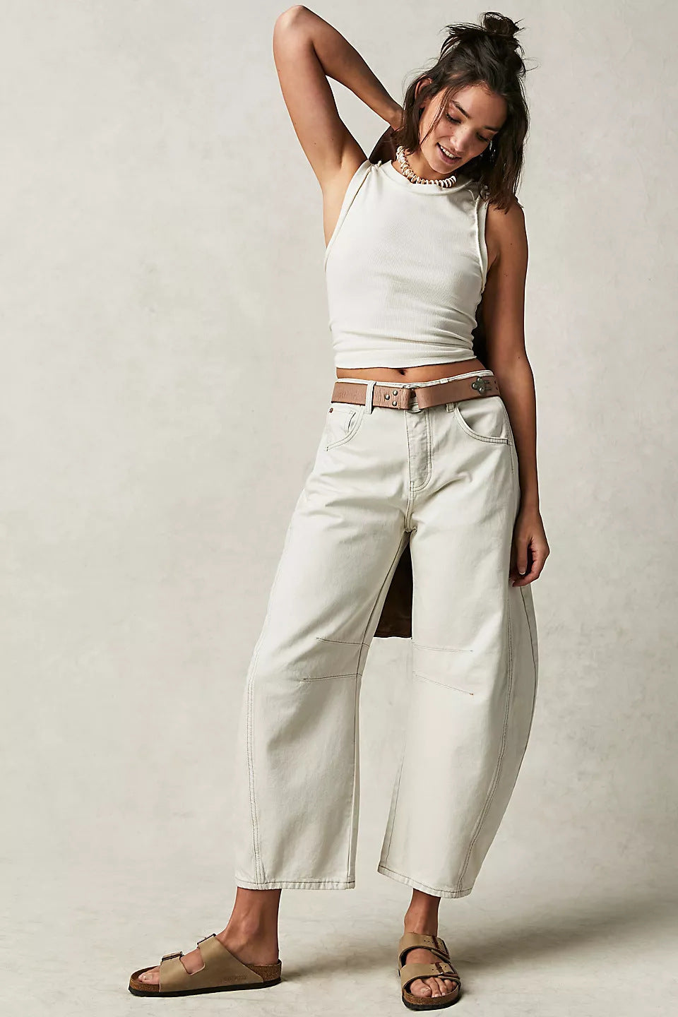 High Stretch Mid-Rise Barrel Jeans Fashion Wide Leg Shape Women Casual Baggy Mid Waist Denim Jeans hanyelevate