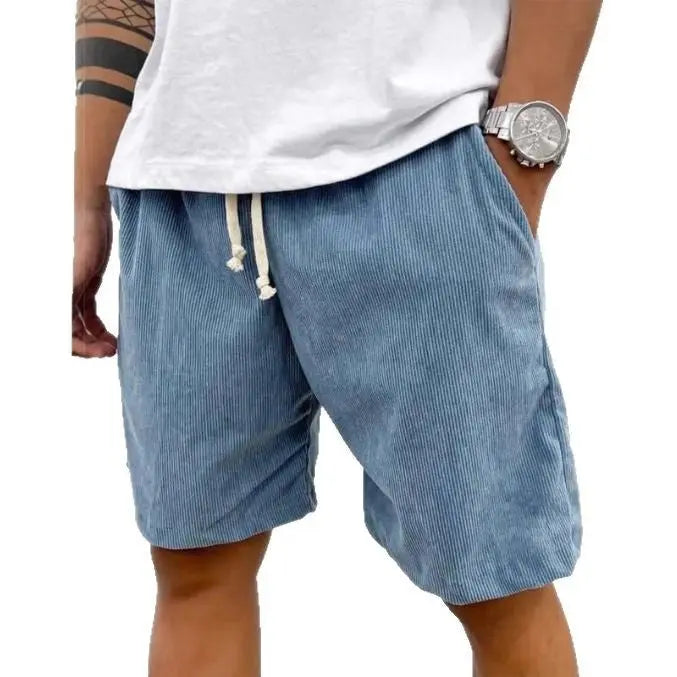Men's Corduroy Shorts With Drawstring Fashion Casual Pockets Pants Summer hanyelevate