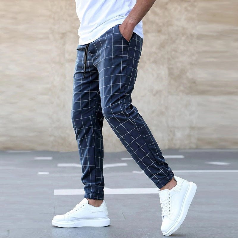 Fashion Plaid Print Pants Casual Drawstring Trousers Men's Clothing hanyelevate