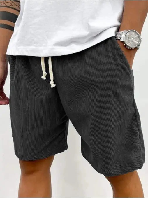 Men's Corduroy Shorts With Drawstring Fashion Casual Pockets Pants Summer hanyelevate