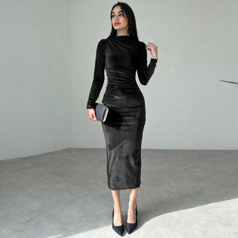 Women’s Asymmetric Solid Color Dress – Elegant Mid-Waist | S–XL