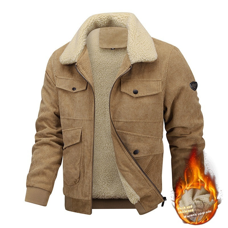 Men’s Winter Coat – Lapel Fleece Lined Jacket with Pockets & Thick Cotton Fabric hanyelevate