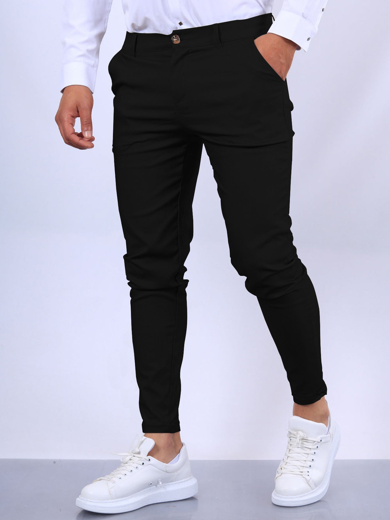 Men’s Solid Slim Fit Pants – Stylish Button Trousers for Work & Casual Wear hanyelevate