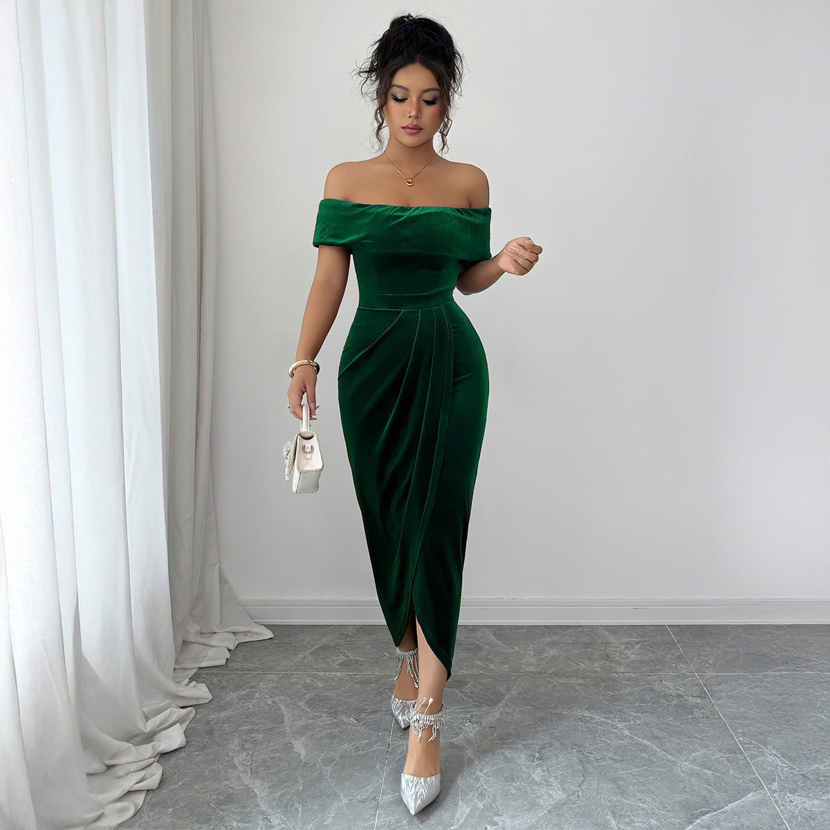 Women’s High Waist Hip Skirt Dress – Solid Color | Black, Blue, Green, Wine Red, Brown | S–XL