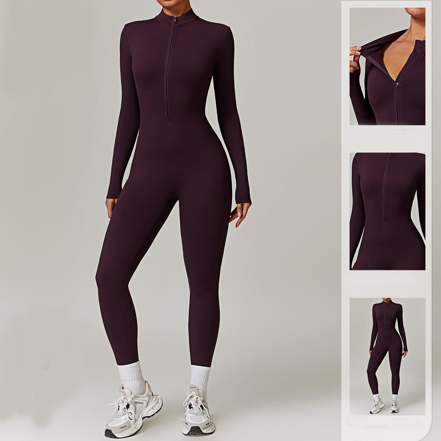 Women’s Warm Long-Sleeve Zipper Jumpsuit – Breathable Yoga & Fitness Bodysuit hanyelevate