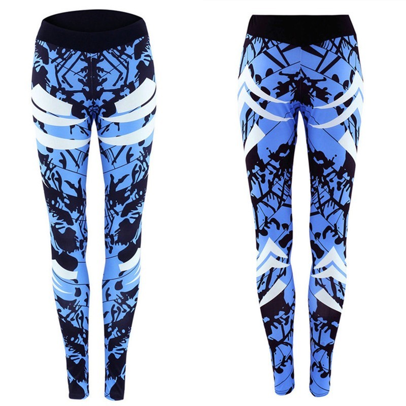 Women’s High Waist Fitness Leggings – Dark Blue Printed Compression Tights hanyelevate