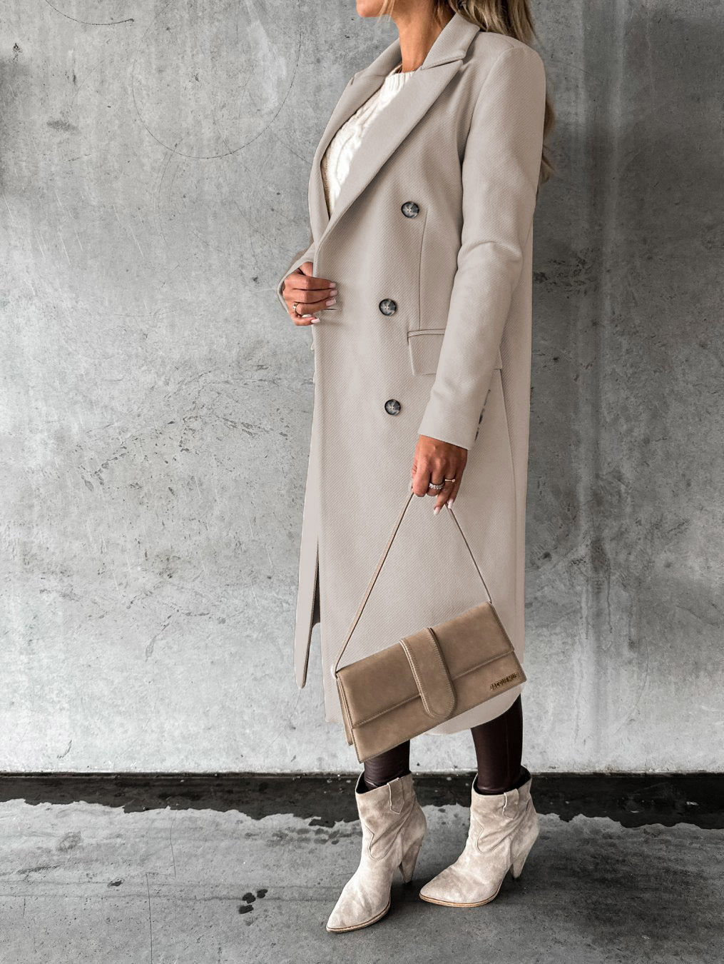 Women’s Double-Breasted Long Coat – Slim Fit Lapel Winter Jacket with Long Sleeves hanyelevate