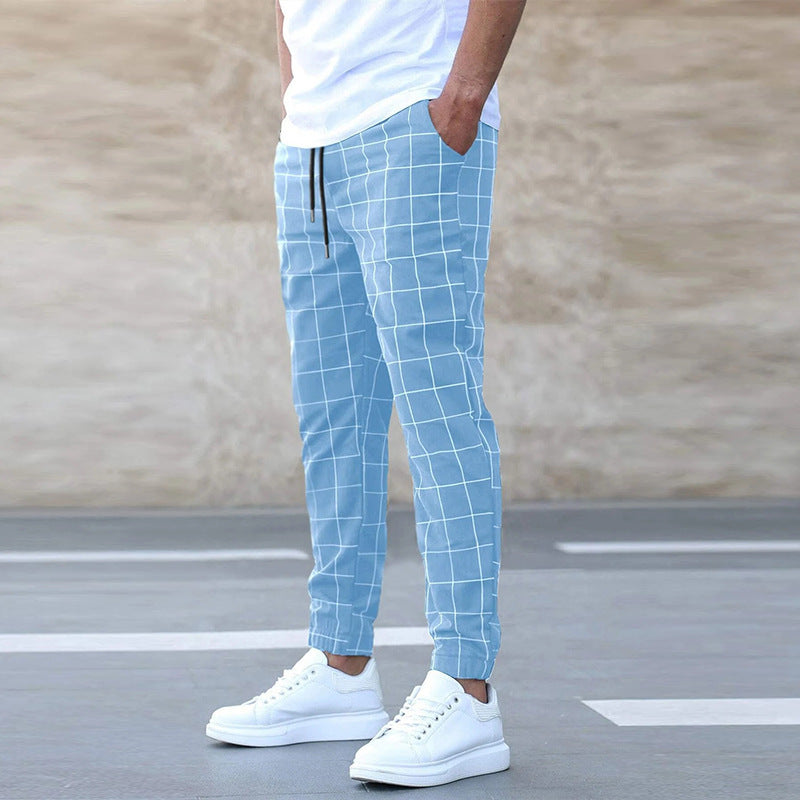 Fashion Plaid Print Pants Casual Drawstring Trousers Men's Clothing hanyelevate