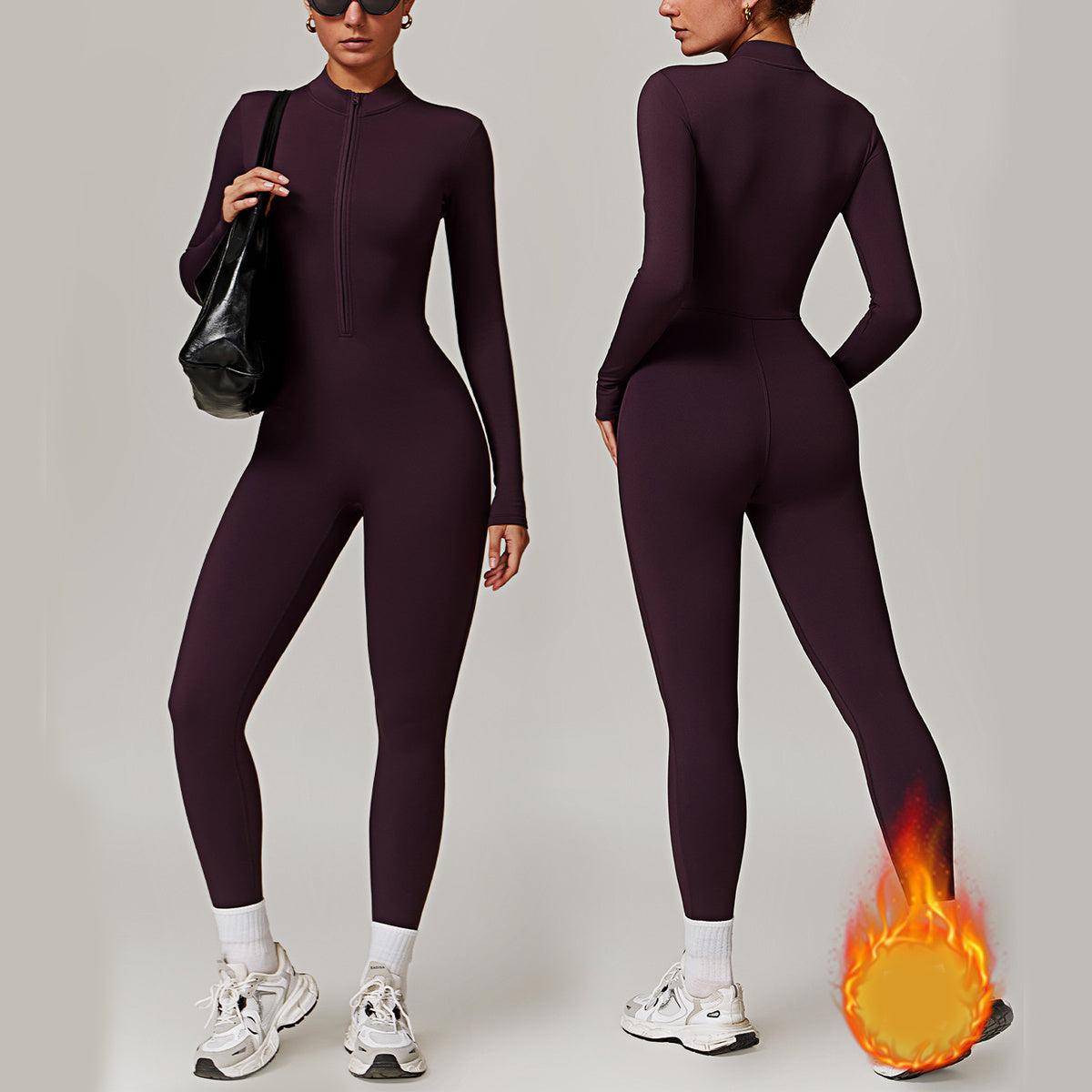 Women’s Warm Long-Sleeve Zipper Jumpsuit – Breathable Yoga & Fitness Bodysuit hanyelevate