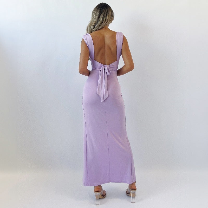 Elegant Back Tie Slit Dress – Women’s Sleeveless Slim Fit Party Dress hanyelevate