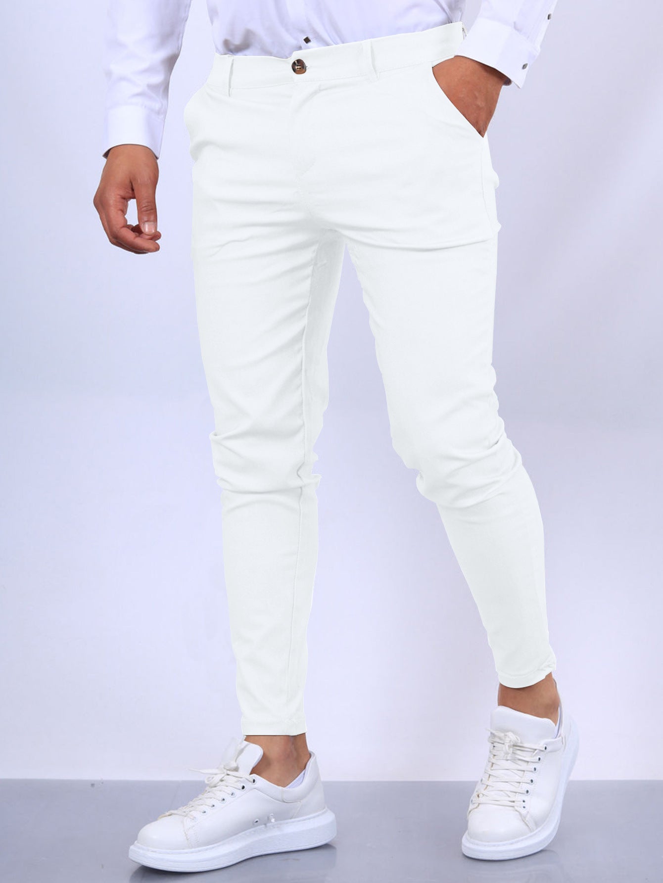 Men’s Solid Slim Fit Pants – Stylish Button Trousers for Work & Casual Wear hanyelevate