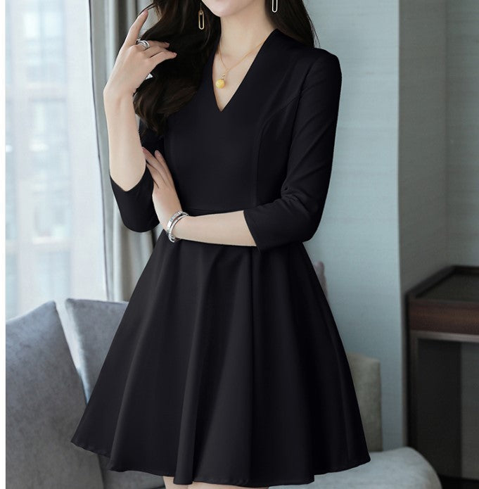 Korean Dress for Women – Elegant Pleated Lace Midi, Long Sleeve Korean Style Outfit (S–XL, White/Black) hanyelevate