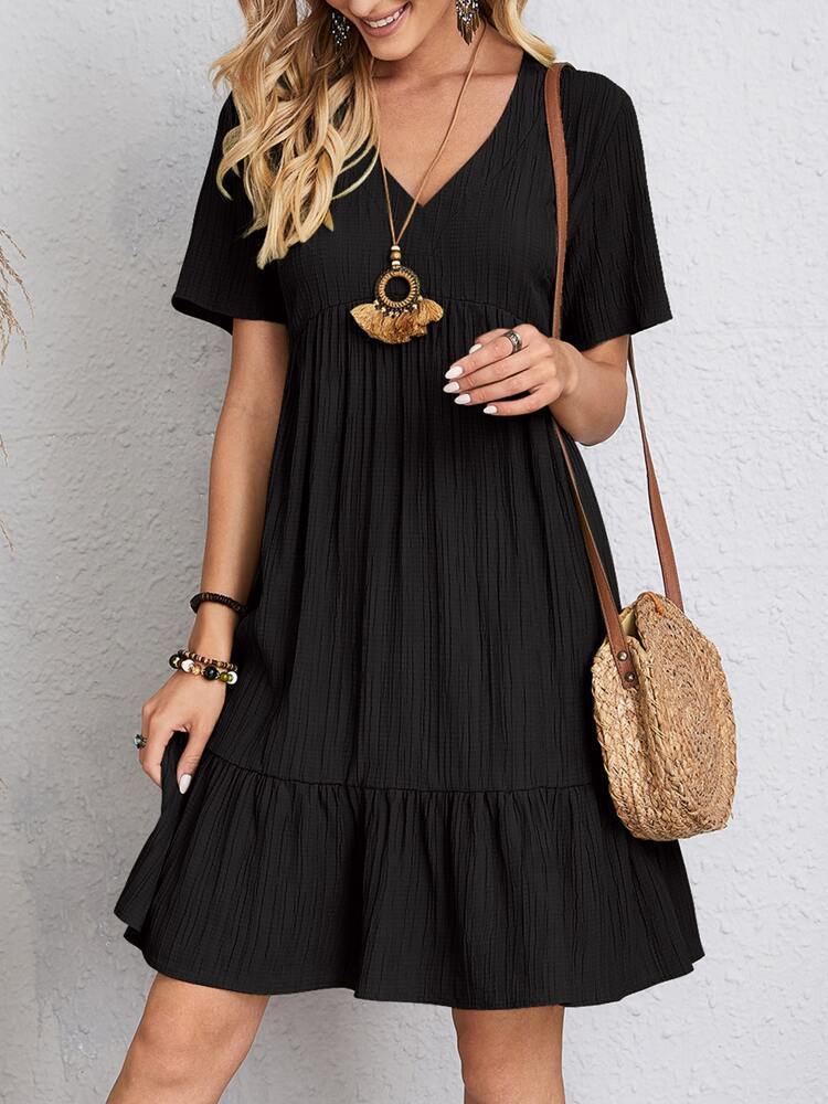 Women’s V-Neck Short Sleeve Summer Dress – Casual Loose Ruffled Beach Dress hanyelevate