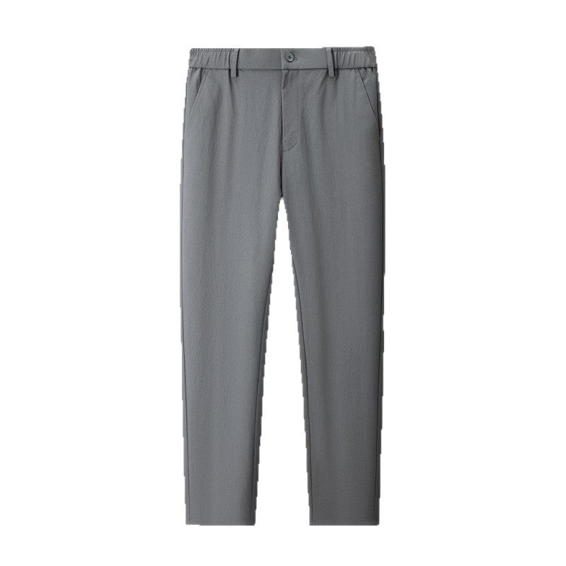 Men’s Youth Basic Mid-Waist Trousers – Thin Polyester Blend, Zipper Fly Casual Pants