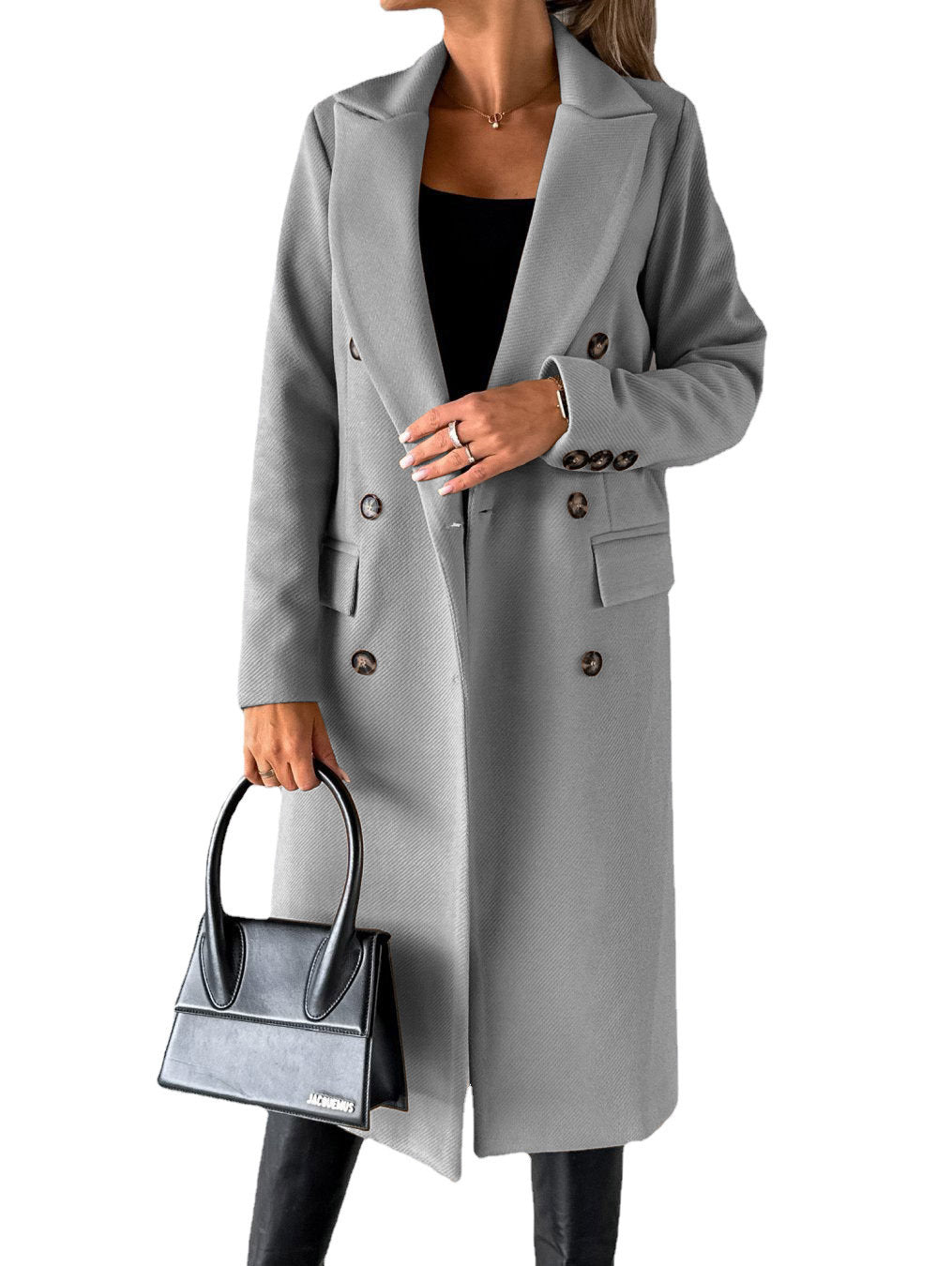 Women’s Double-Breasted Long Coat – Slim Fit Lapel Winter Jacket with Long Sleeves hanyelevate