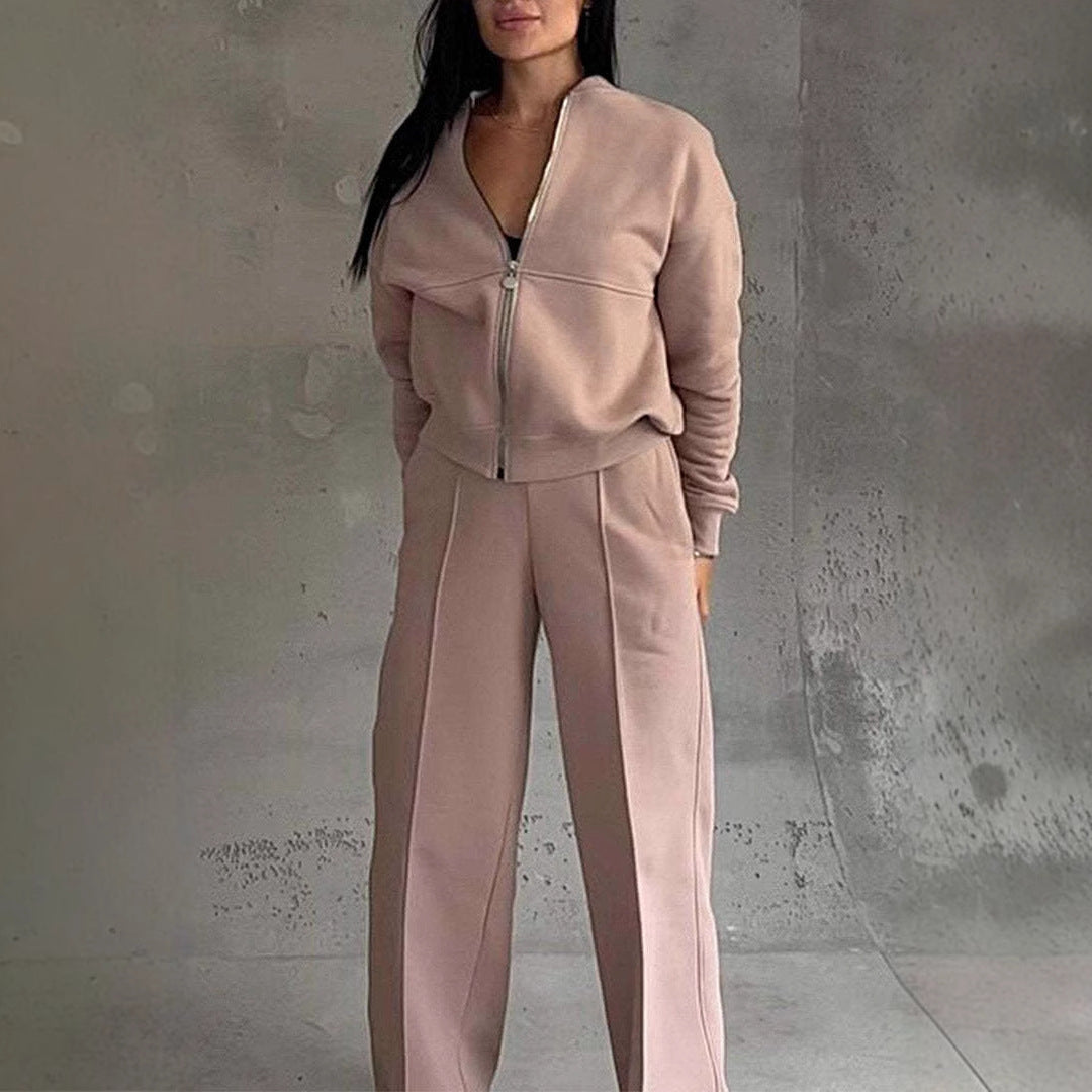 Women’s Activewear Set – Zipper Jacket with Wide Leg Pants Sports Suit hanyelevate