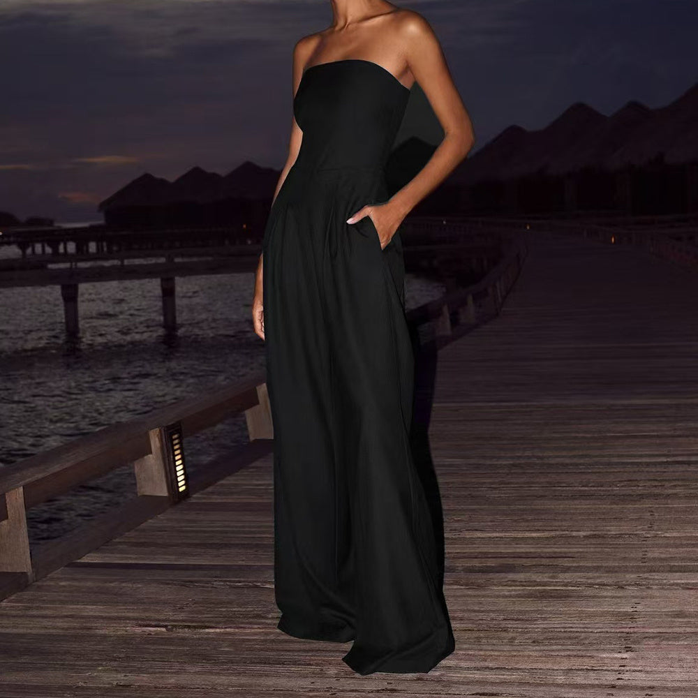 Loose Tube-top Jumpsuit Ins Fashion Backless Wide Leg Long Pants Overalls Women's Clothing hanyelevate