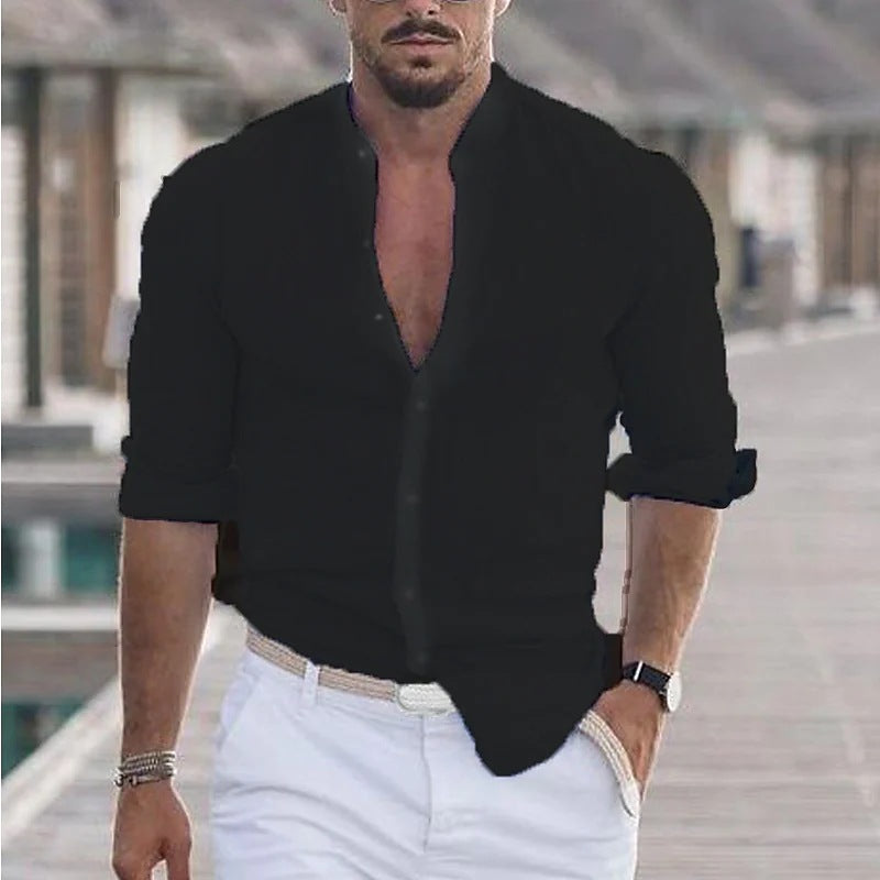 Casual Men’s Button Shirt – Long Sleeve Solid Color Shirt for Daily Wear hanyelevate