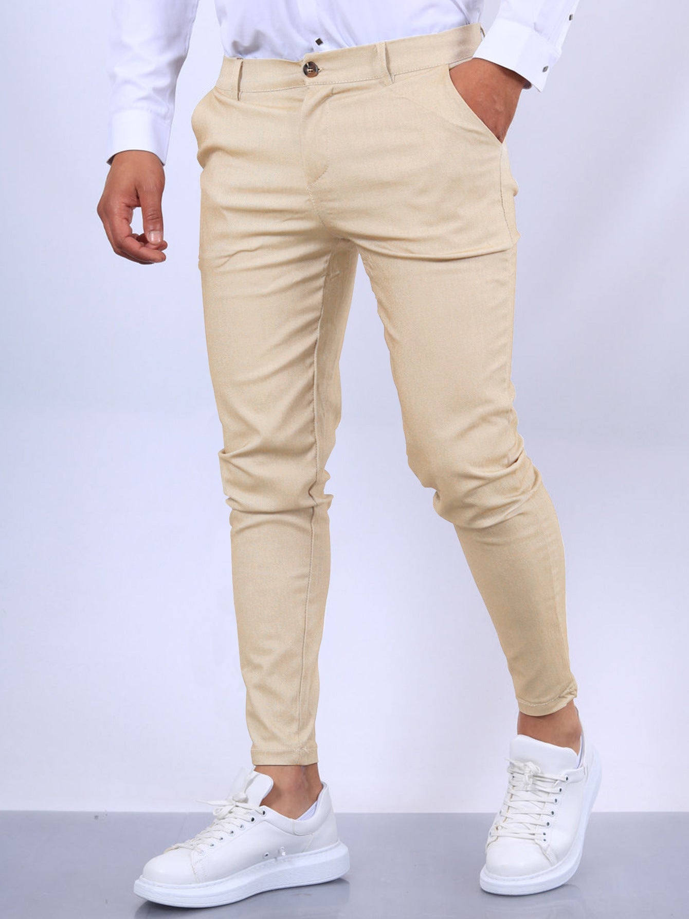 Men’s Solid Slim Fit Pants – Stylish Button Trousers for Work & Casual Wear hanyelevate