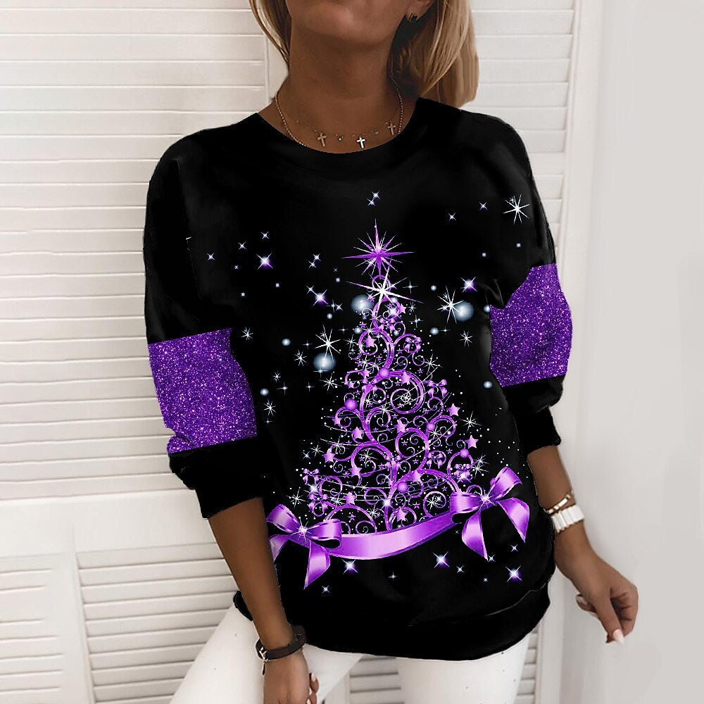 Christmas Sweater Women's 3D Digital Printing Pullover Jacket Fashion Casual Sweatshirt Long Sleeve Printed Round Neck Shirt Top Clothes hanyelevate