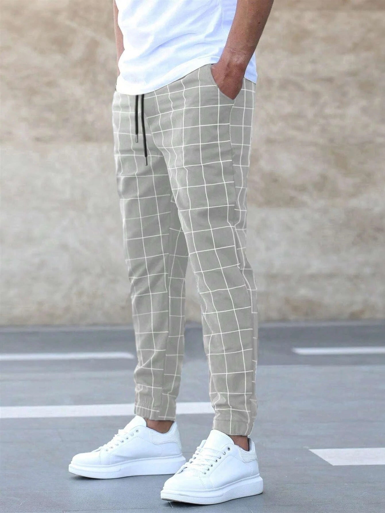 Fashion Plaid Print Pants Casual Drawstring Trousers Men's Clothing hanyelevate