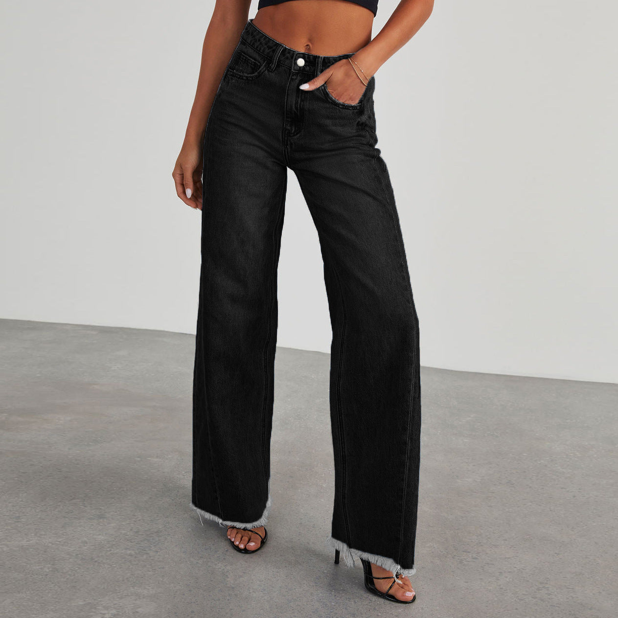 Stylish Women’s High Waist Jeans – Slim Fit and Wide Leg with Functional Pockets hanyelevate