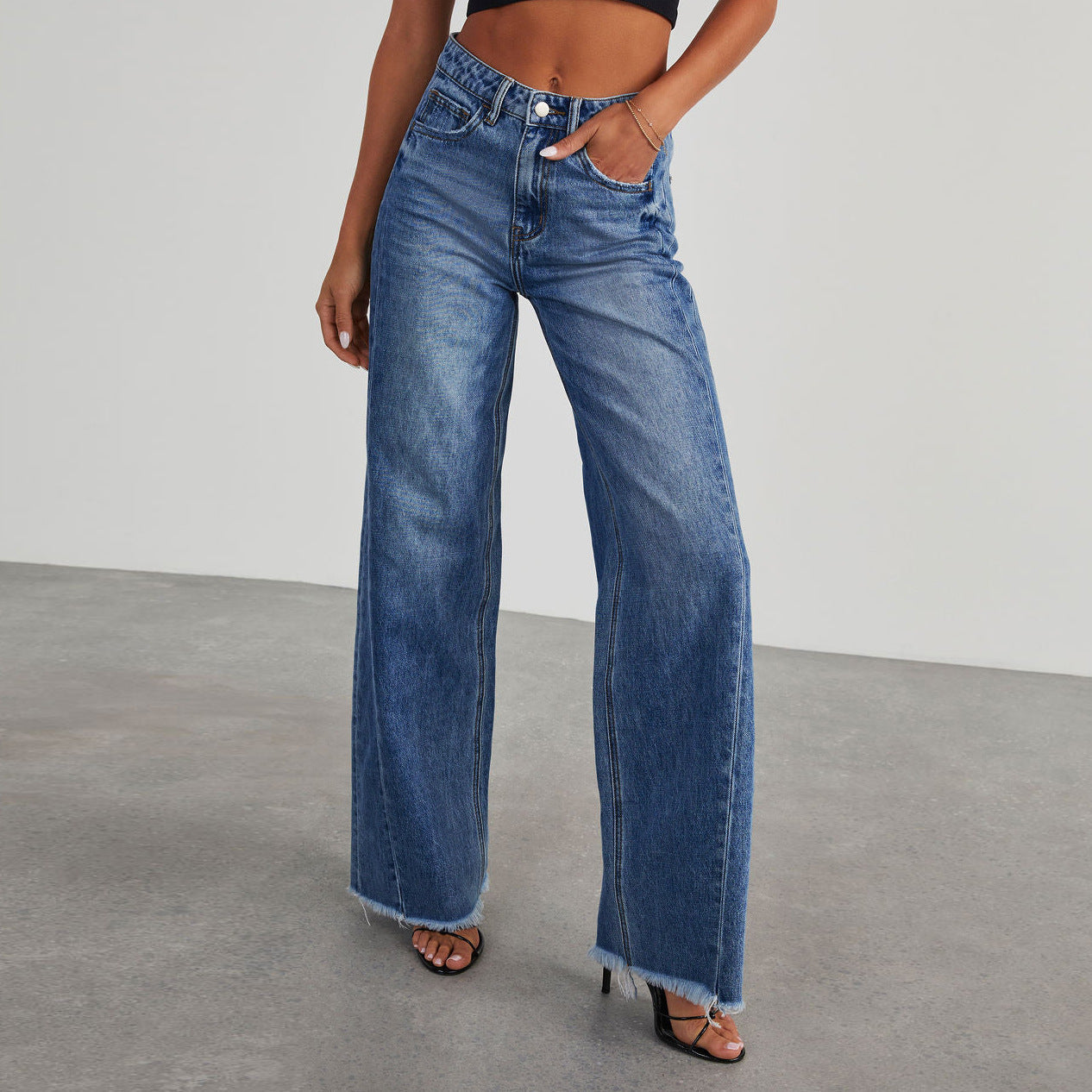 Stylish Women’s High Waist Jeans – Slim Fit and Wide Leg with Functional Pockets hanyelevate