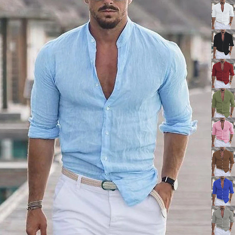 Casual Men’s Button Shirt – Long Sleeve Solid Color Shirt for Daily Wear hanyelevate