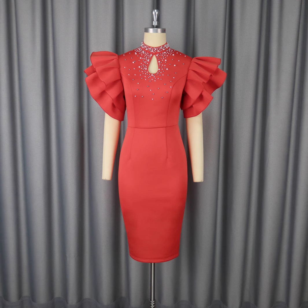 Women’s Red Hip Skirt Dress – Plain, High Waist, Slim Fit, S–4XL