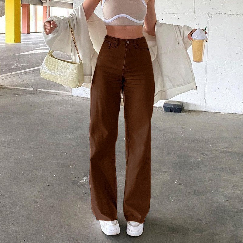 Unisex Cotton Straight-Leg Pants – Mid Waist Casual Trousers with Micro Elasticity