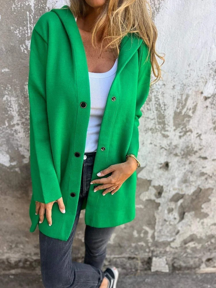 Women’s Casual Hooded Single-Breasted Cardigan – Loose Solid Color Jacket for Spring & Autumn hanyelevate