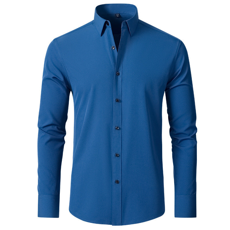 Men’s Fashion Slim Fit Solid Shirt – Long Sleeve Lapel Button Office Business Top hanyelevate