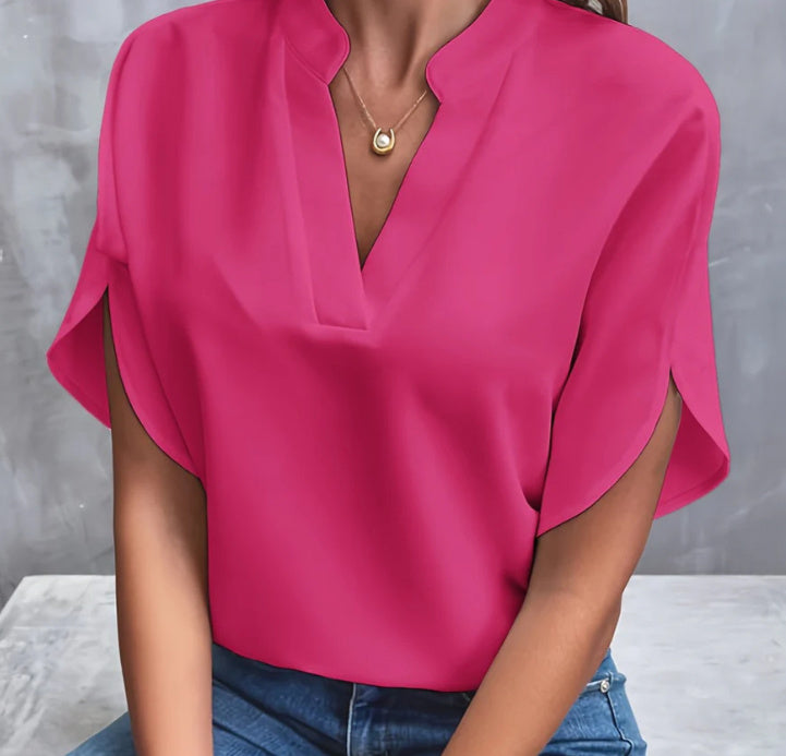 Women’s Casual Short Sleeve Chiffon Shirt – Summer V-Neck Blouse hanyelevate