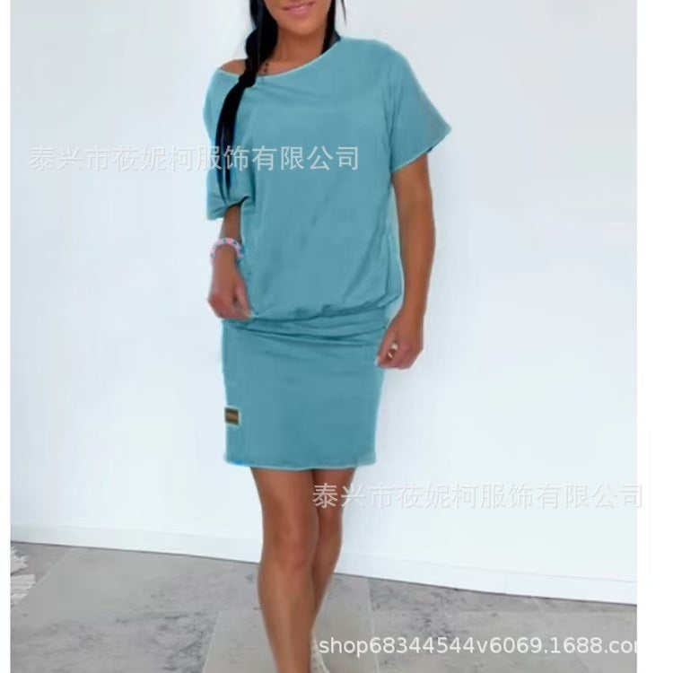 Casual Knitted Short Sleeve Dress – Women’s Sporty Summer T-Shirt Dress hanyelevate