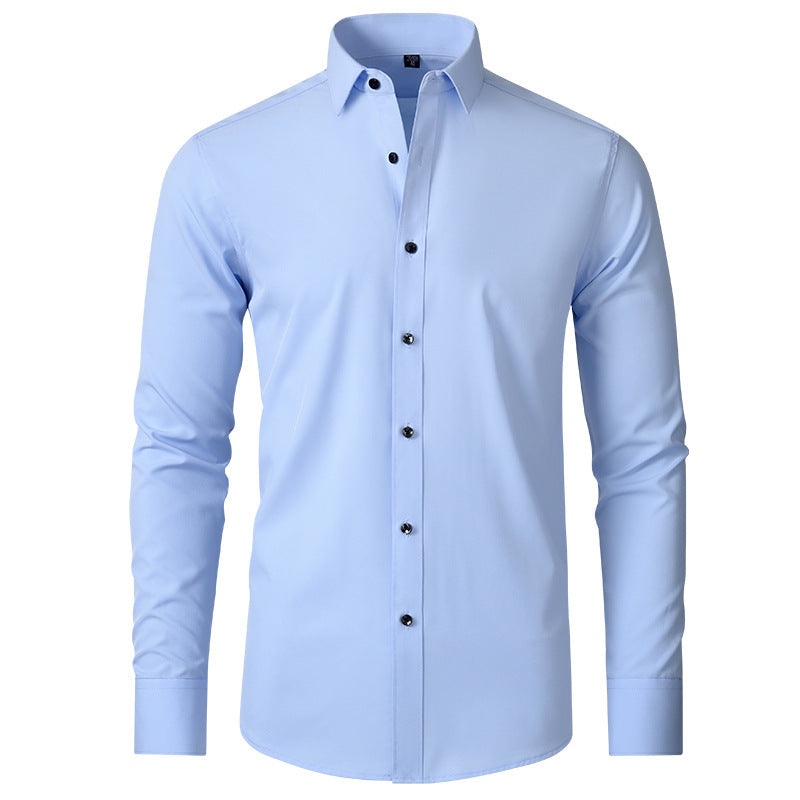 Men’s Fashion Slim Fit Solid Shirt – Long Sleeve Lapel Button Office Business Top hanyelevate