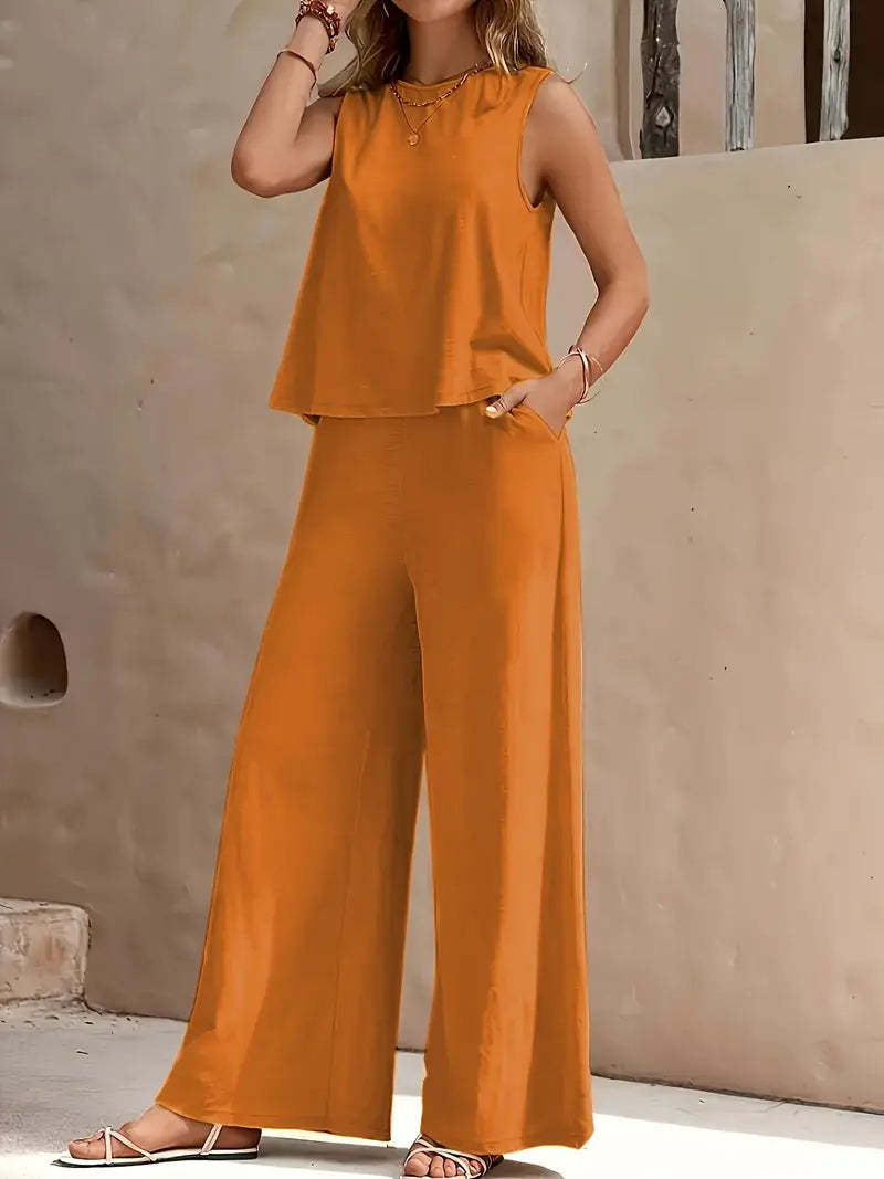 Women’s Two-Piece Pants Suit – Loose Fit Casual Top and Full-Length Trousers Set hanyelevate