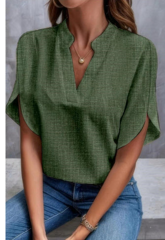Women’s Casual Short Sleeve Chiffon Shirt – Summer V-Neck Blouse hanyelevate