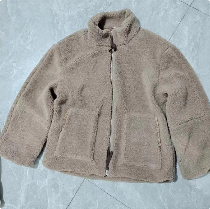 Women’s Cozy Winter Zip-Up Coat – Lapel Collar Fleece Jacket with Pockets hanyelevate