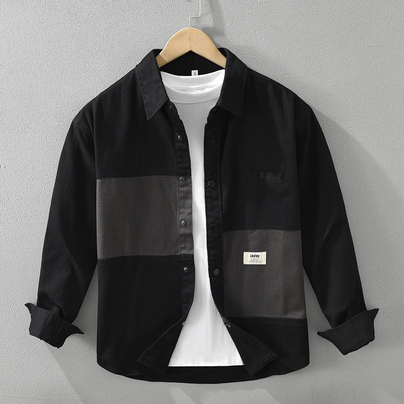 Men’s Japanese Retro Cotton Cardigan | Color Matching | Loose Fit