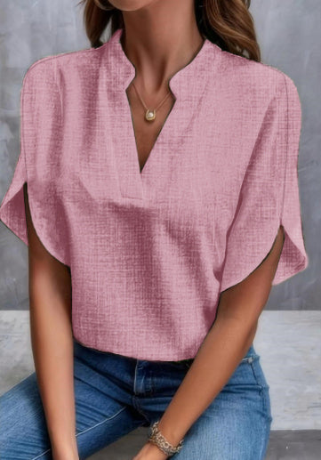 Women’s Casual Short Sleeve Chiffon Shirt – Summer V-Neck Blouse hanyelevate