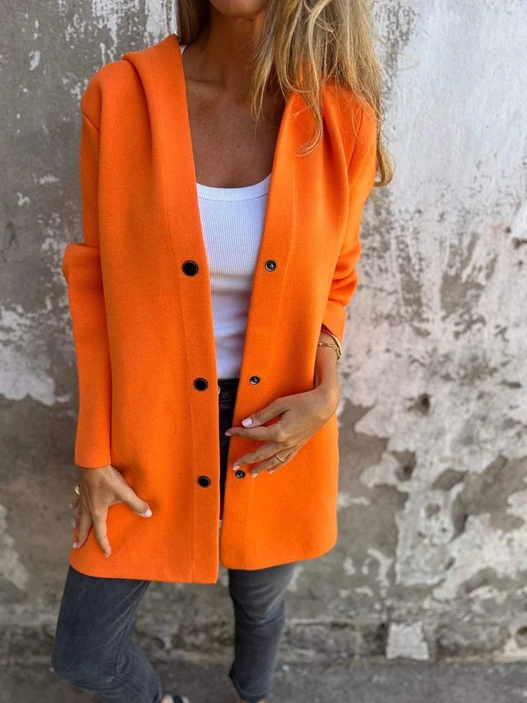 Women’s Casual Hooded Single-Breasted Cardigan – Loose Solid Color Jacket for Spring & Autumn hanyelevate