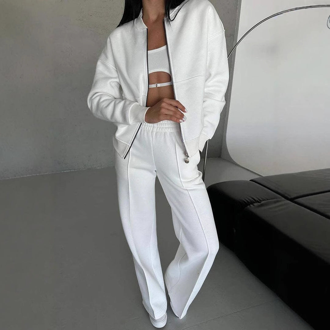 Women’s Activewear Set – Zipper Jacket with Wide Leg Pants Sports Suit hanyelevate
