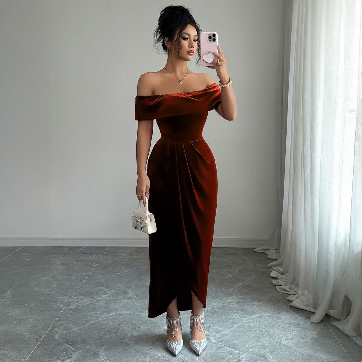 Women’s High Waist Hip Skirt Dress – Solid Color | Black, Blue, Green, Wine Red, Brown | S–XL