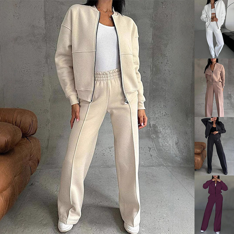 Women’s Activewear Set – Zipper Jacket with Wide Leg Pants Sports Suit hanyelevate