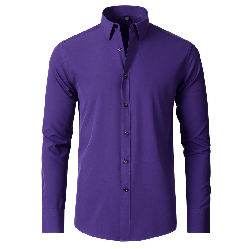 Men’s Fashion Slim Fit Solid Shirt – Long Sleeve Lapel Button Office Business Top hanyelevate