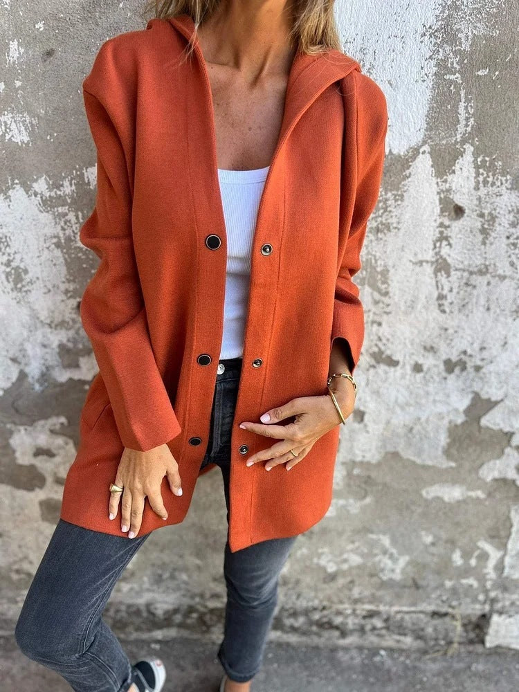 Women’s Casual Hooded Single-Breasted Cardigan – Loose Solid Color Jacket for Spring & Autumn hanyelevate