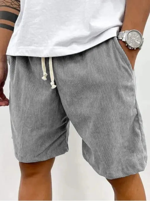 Men's Corduroy Shorts With Drawstring Fashion Casual Pockets Pants Summer hanyelevate